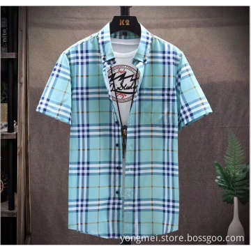Mens cotton Y/d check short-sleeves shirt